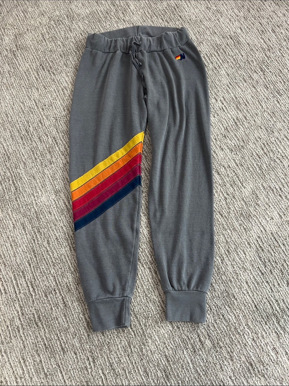 Women’s Vintage Aviator Nation Gray Joggers w/Rainbow Stripe and Wide Waistband